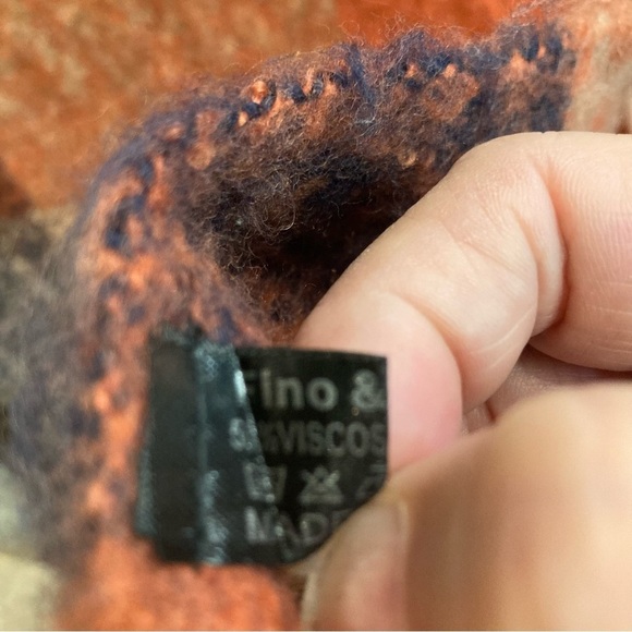 FINO & FINA 50% Wool  50% Viscose Checkers Denim South Western Vibes Large Scarf - Picture 7 of 7